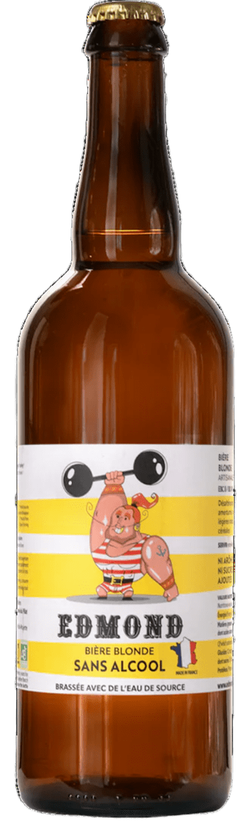 Bouteille de bière Edmond Blonde - Brasserie artisanale sans alcool : équilibre et malts dorés.