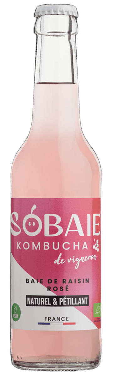 Bouteille de Kombucha Sobaie Rosé - Villa Noria : boisson fermentée de vigneron au raisin BIO aux notes de petits fruits rouges.