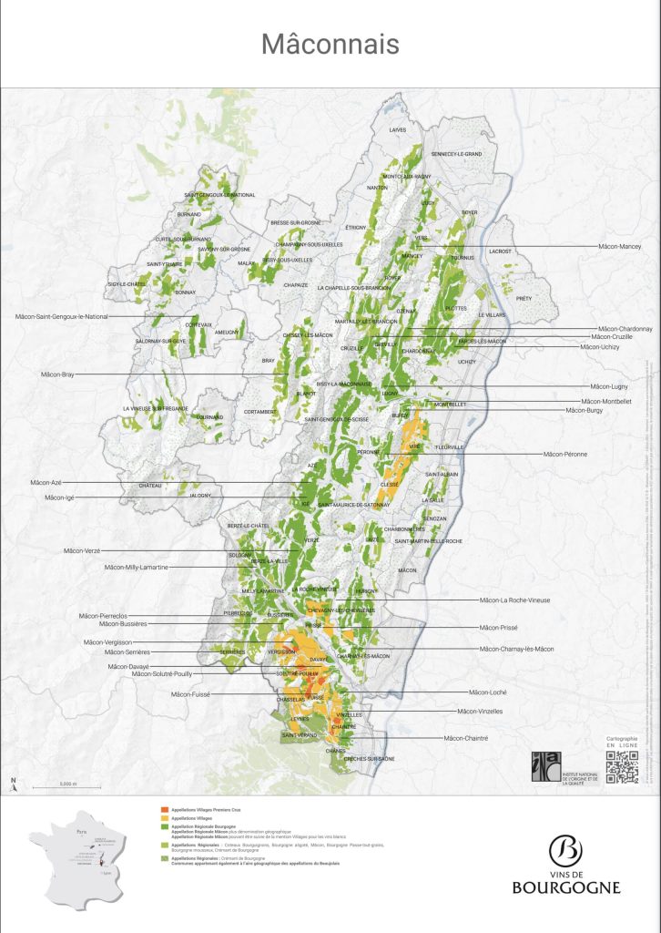 Carte des territoires viticoles du Mâconnais